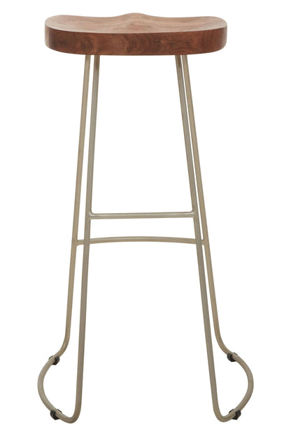 Nairn Acacia Wood and Antique Silver Bar Stool