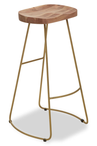 Nairn Acacia Wood and Antique Brass Bar Stool