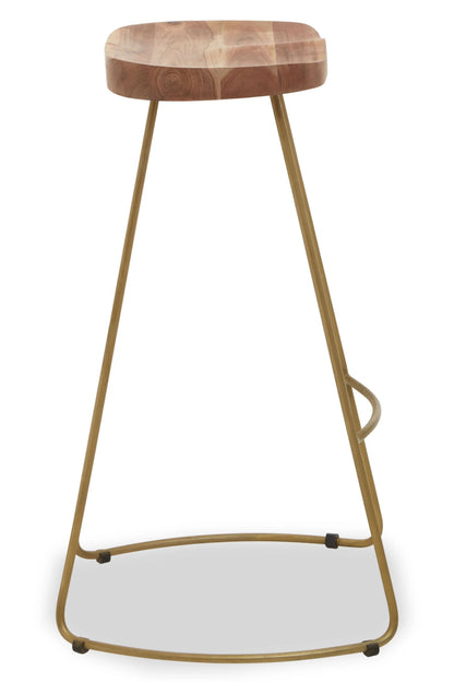 Nairn Acacia Wood and Antique Brass Bar Stool