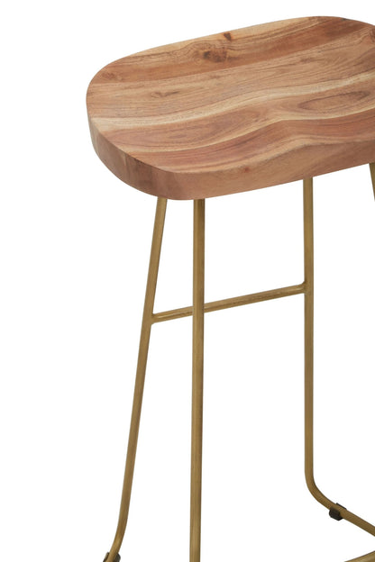 Nairn Acacia Wood and Antique Brass Bar Stool
