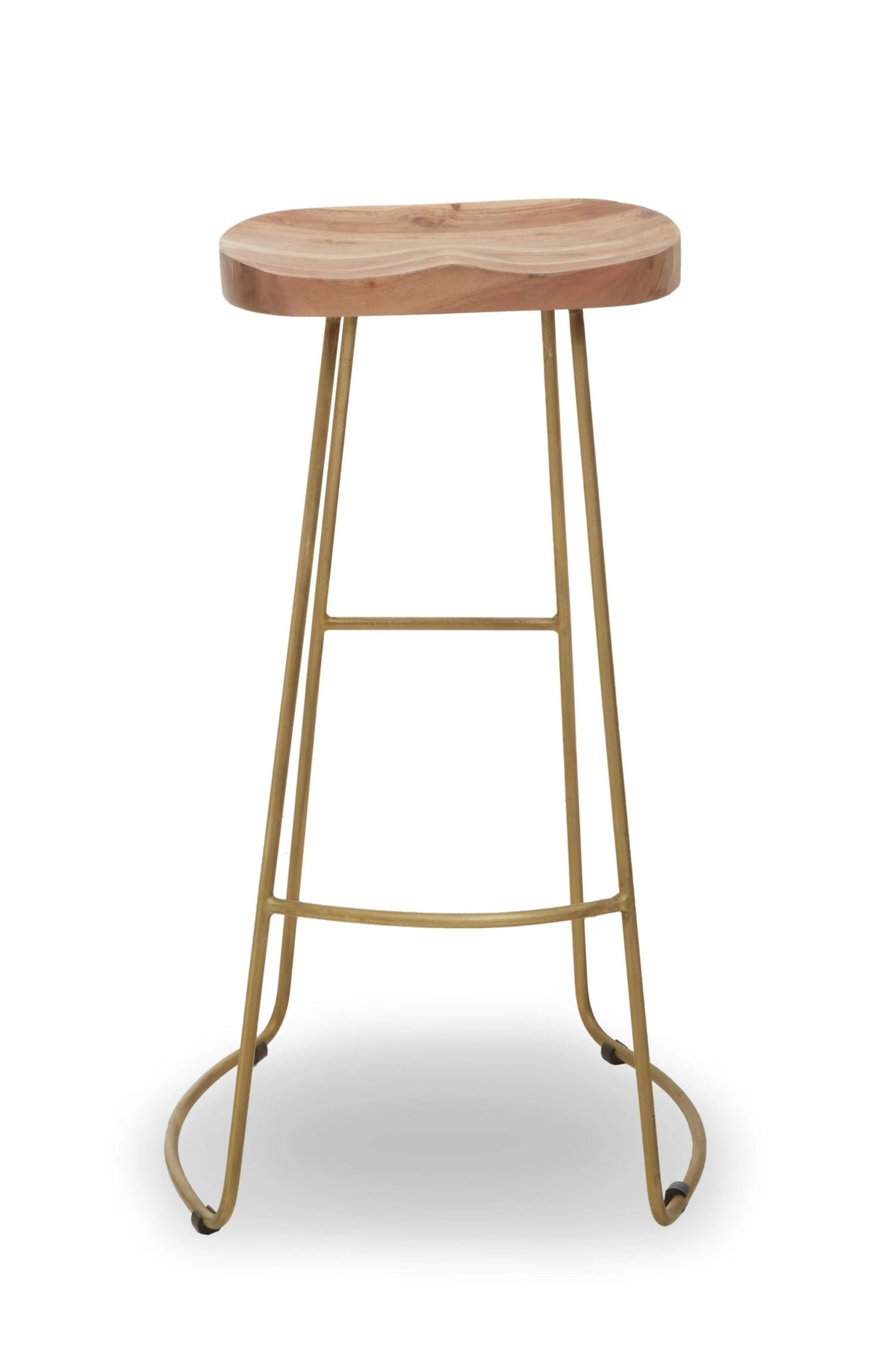 Nairn Acacia Wood and Antique Brass Bar Stool