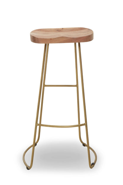 Nairn Acacia Wood and Antique Brass Bar Stool