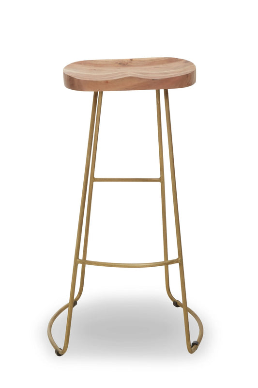 Nairn Acacia Wood and Antique Brass Bar Stool
