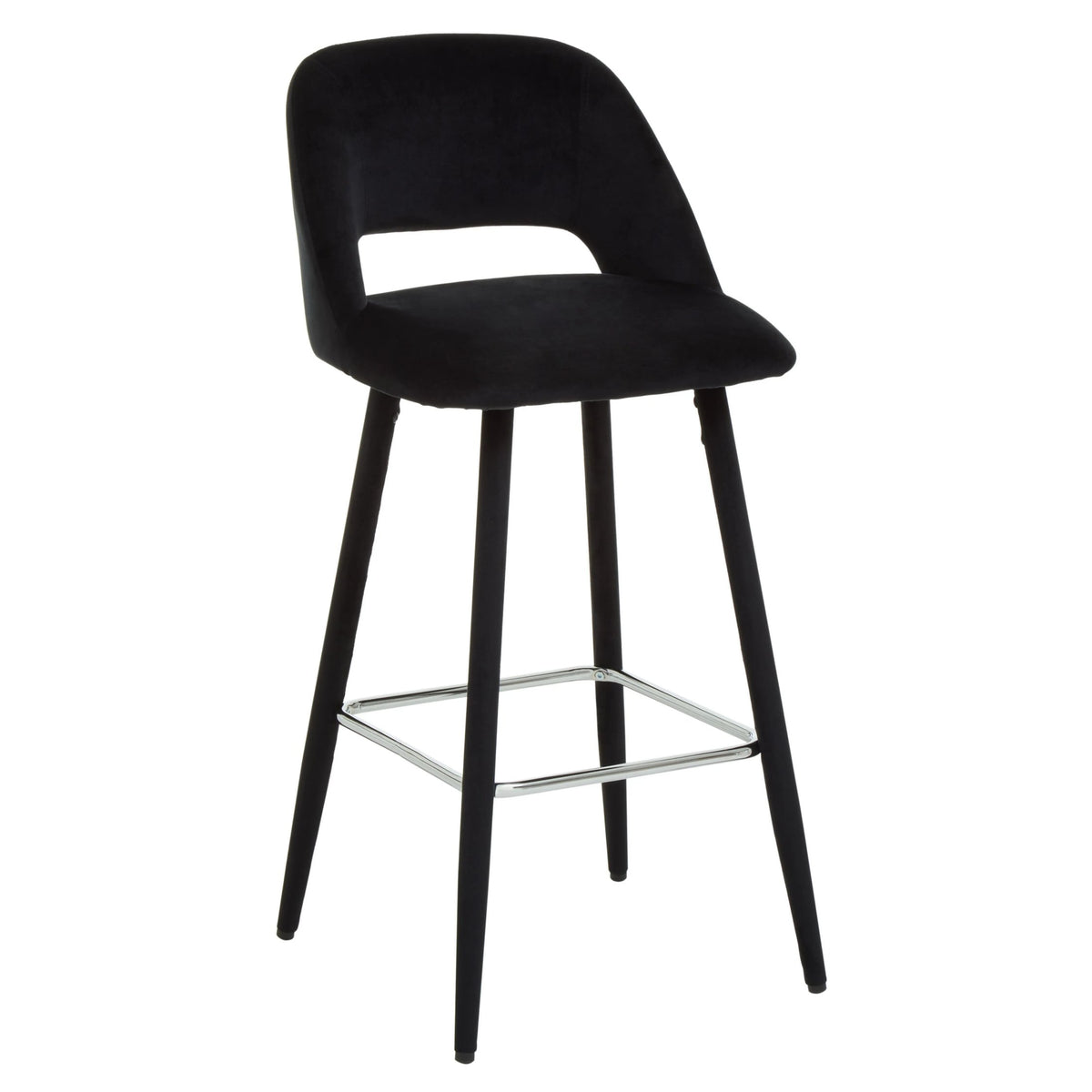 Waverley Black Velvet Bar Chair with Silver Finish Footrest