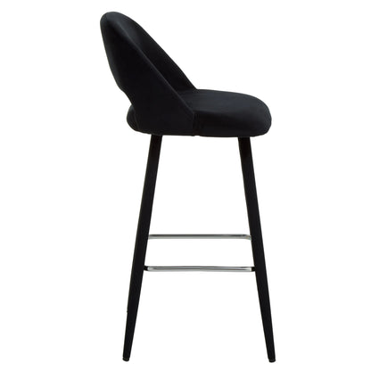 Waverley Black Velvet Bar Chair with Silver Finish Footrest