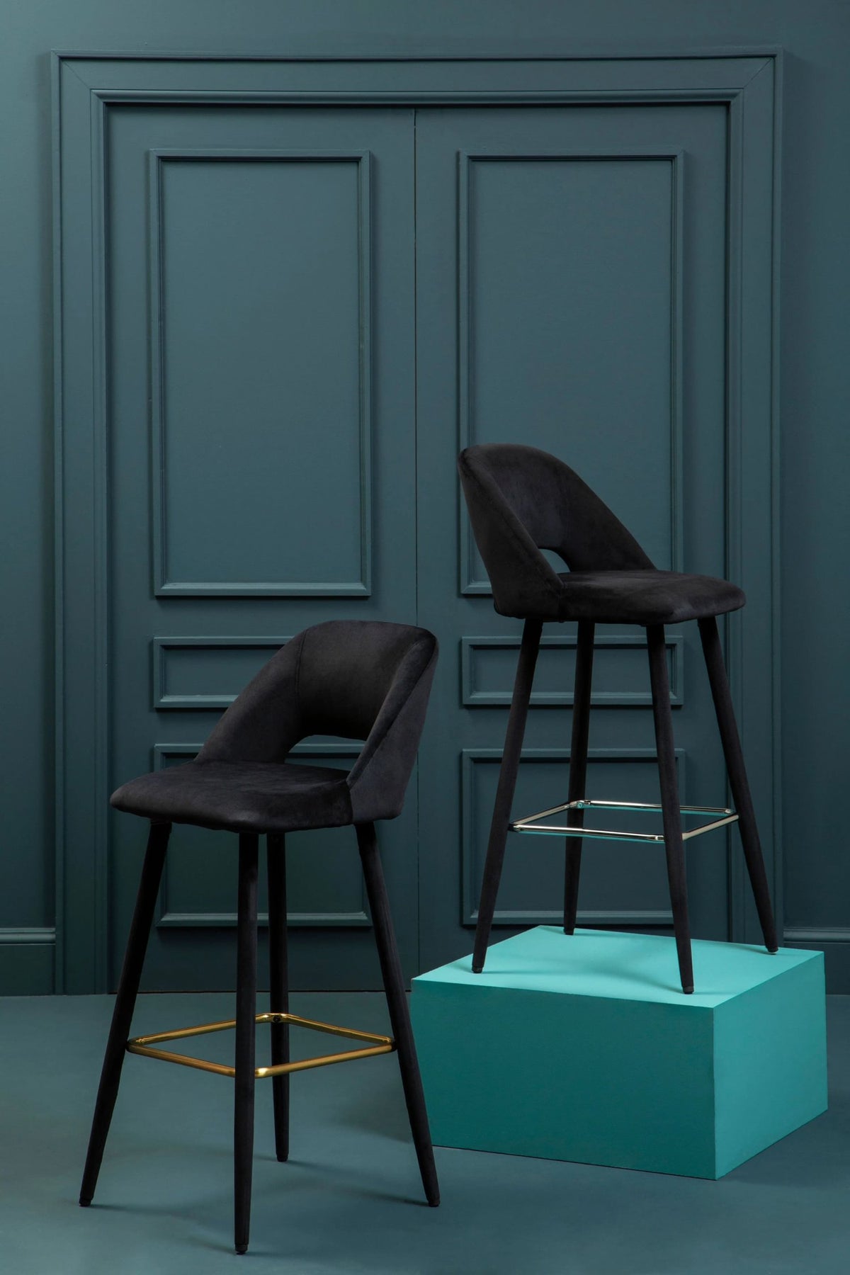 Waverley Black Velvet Bar Chair with Silver Finish Footrest