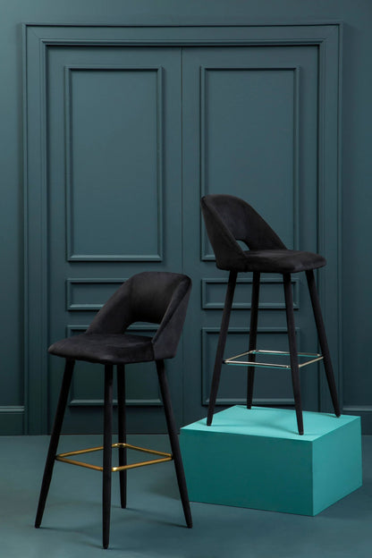 Waverley Black Velvet Bar Chair with Silver Finish Footrest