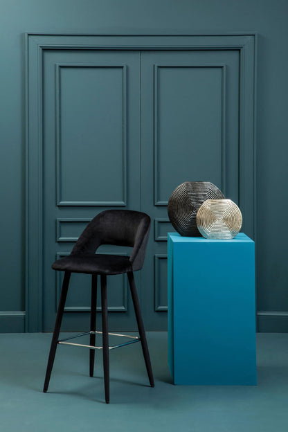 Waverley Black Velvet Bar Chair with Silver Finish Footrest