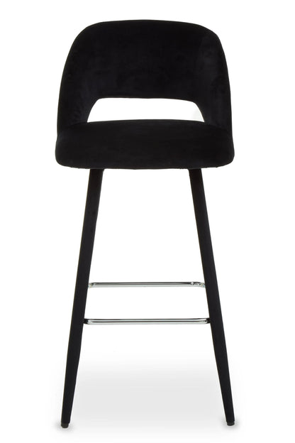 Waverley Black Velvet Bar Chair with Silver Finish Footrest