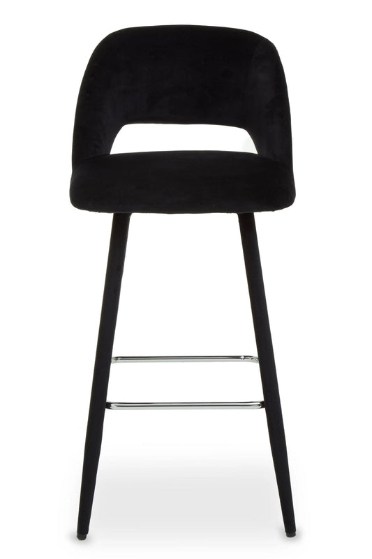 Waverley Black Velvet Bar Chair with Silver Finish Footrest