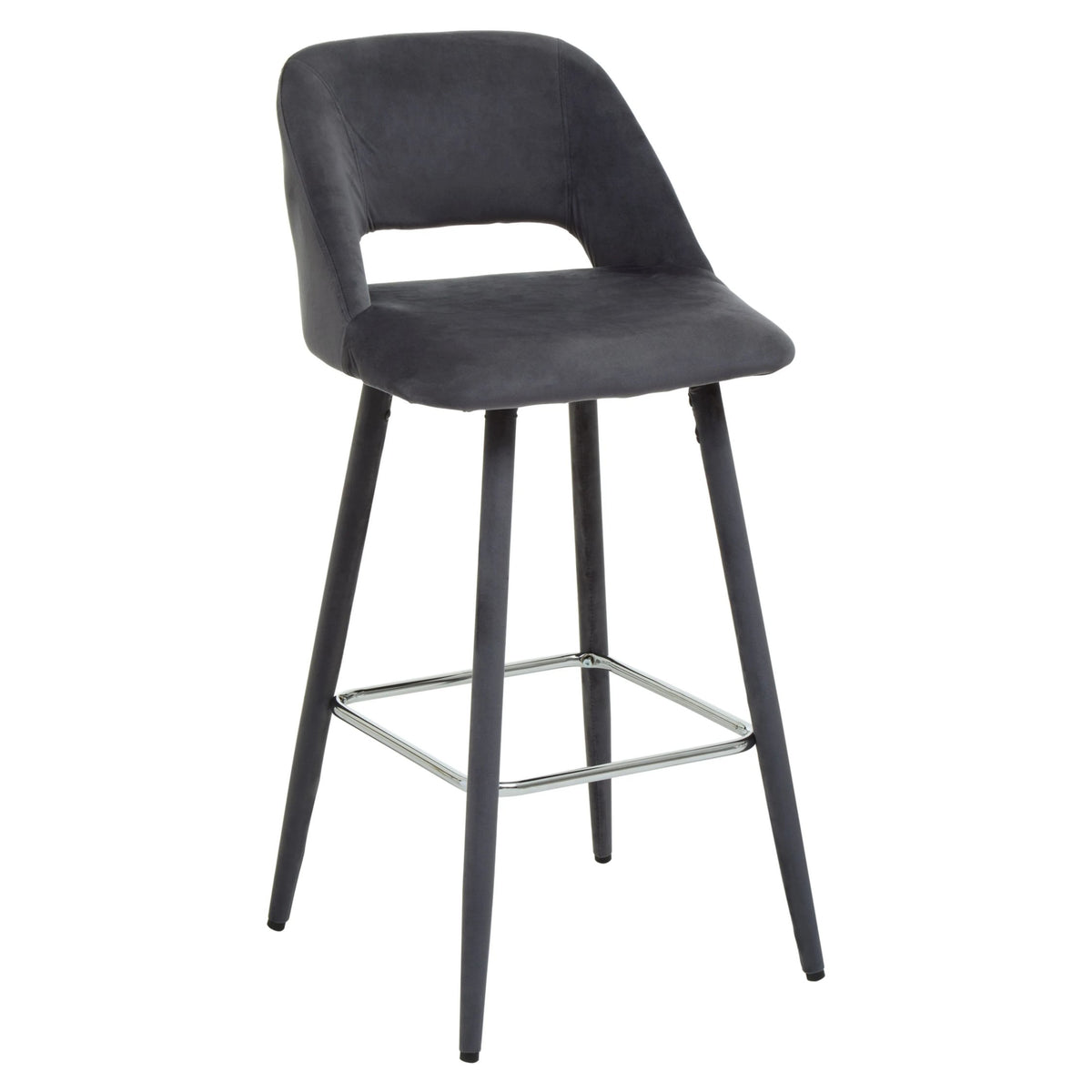 Waverley Grey Velvet Bar Chair with Silver Finish Footrest