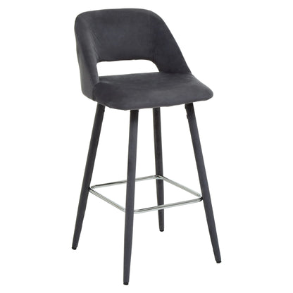 Waverley Grey Velvet Bar Chair with Silver Finish Footrest
