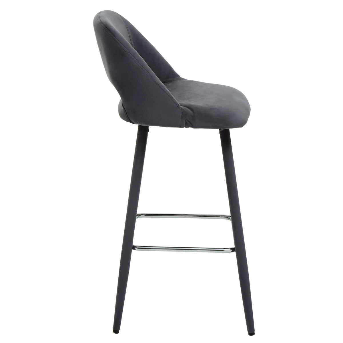 Waverley Grey Velvet Bar Chair with Silver Finish Footrest