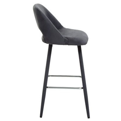 Waverley Grey Velvet Bar Chair with Silver Finish Footrest