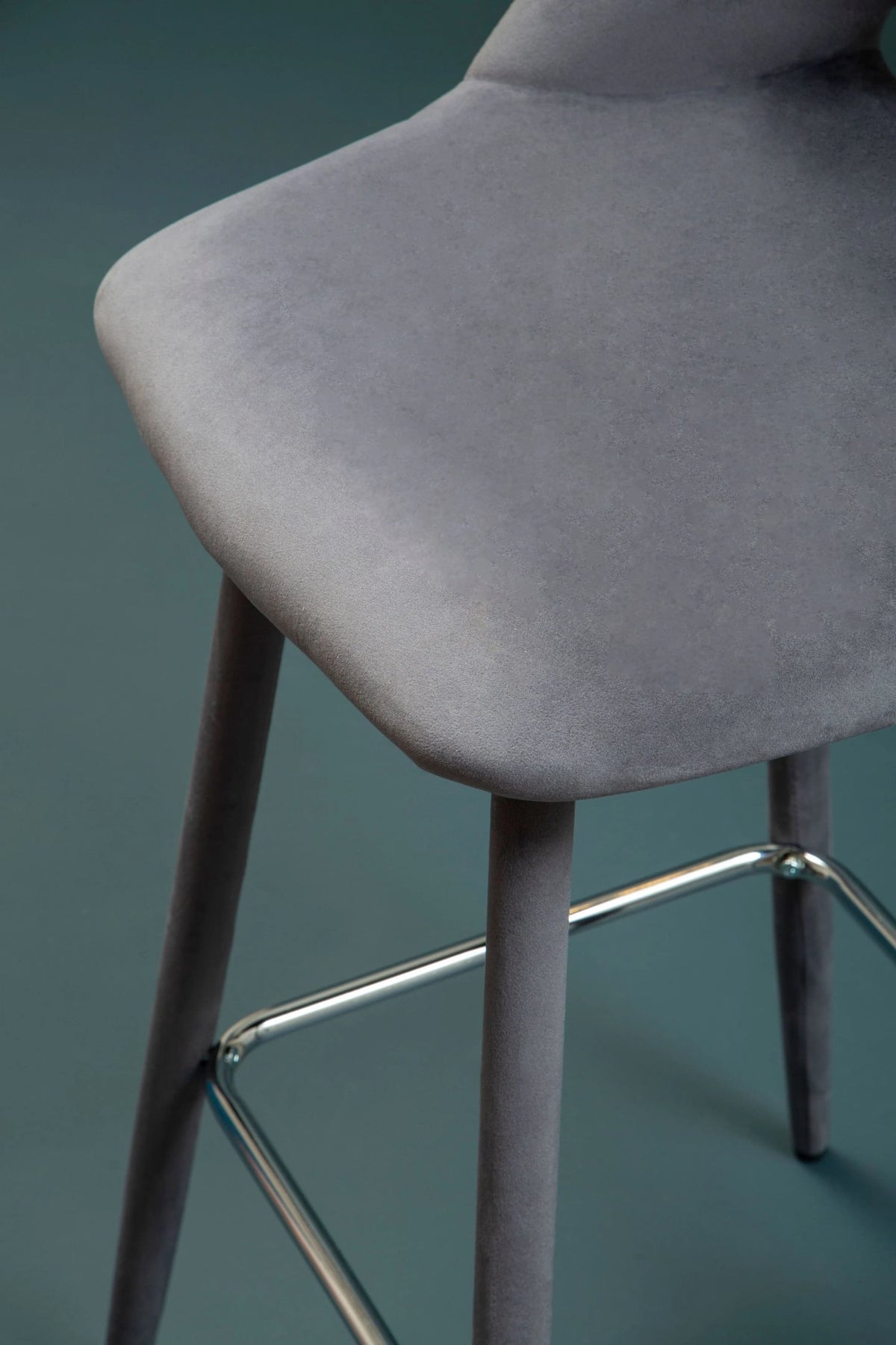 Waverley Grey Velvet Bar Chair with Silver Finish Footrest