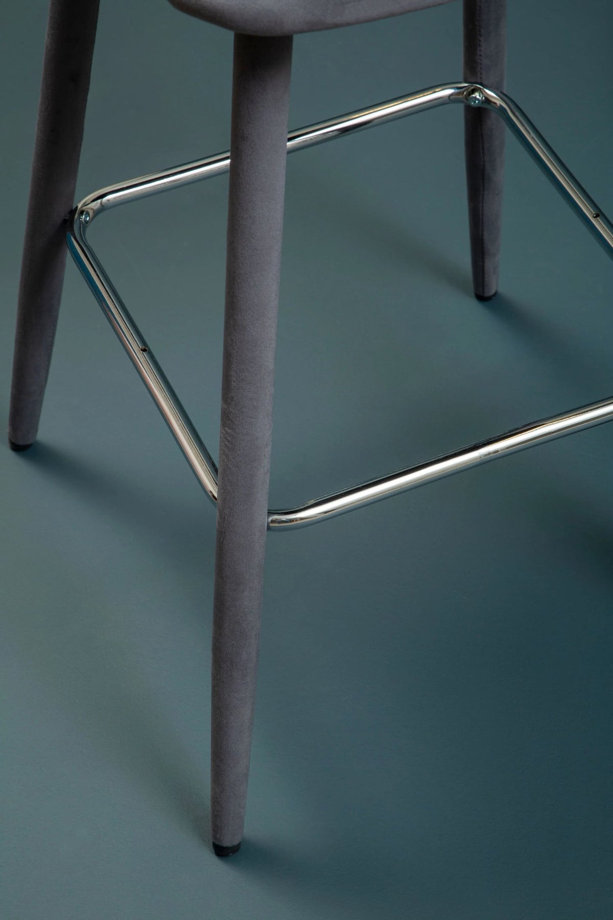 Waverley Grey Velvet Bar Chair with Silver Finish Footrest