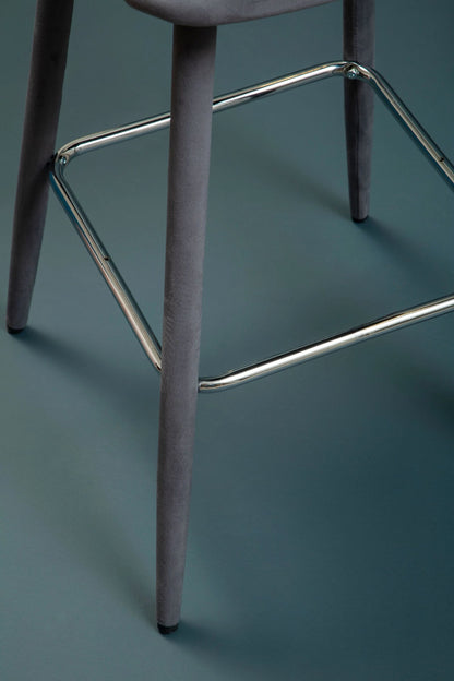 Waverley Grey Velvet Bar Chair with Silver Finish Footrest