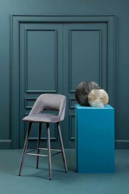 Waverley Grey Velvet Bar Chair with Silver Finish Footrest