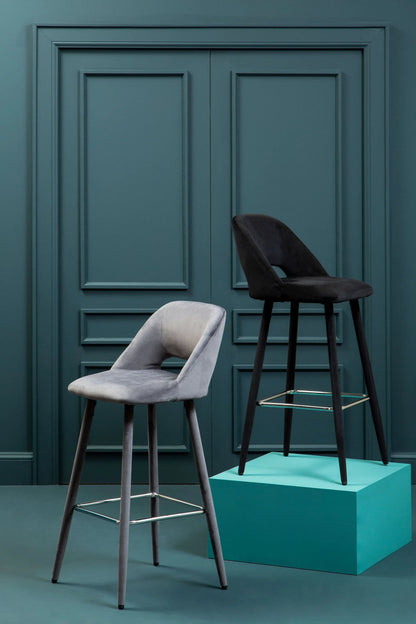 Waverley Grey Velvet Bar Chair with Silver Finish Footrest