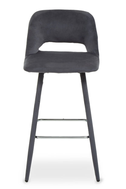 Waverley Grey Velvet Bar Chair with Silver Finish Footrest