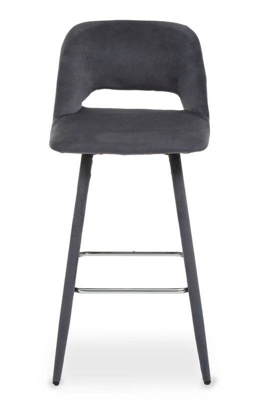 Waverley Grey Velvet Bar Chair with Silver Finish Footrest