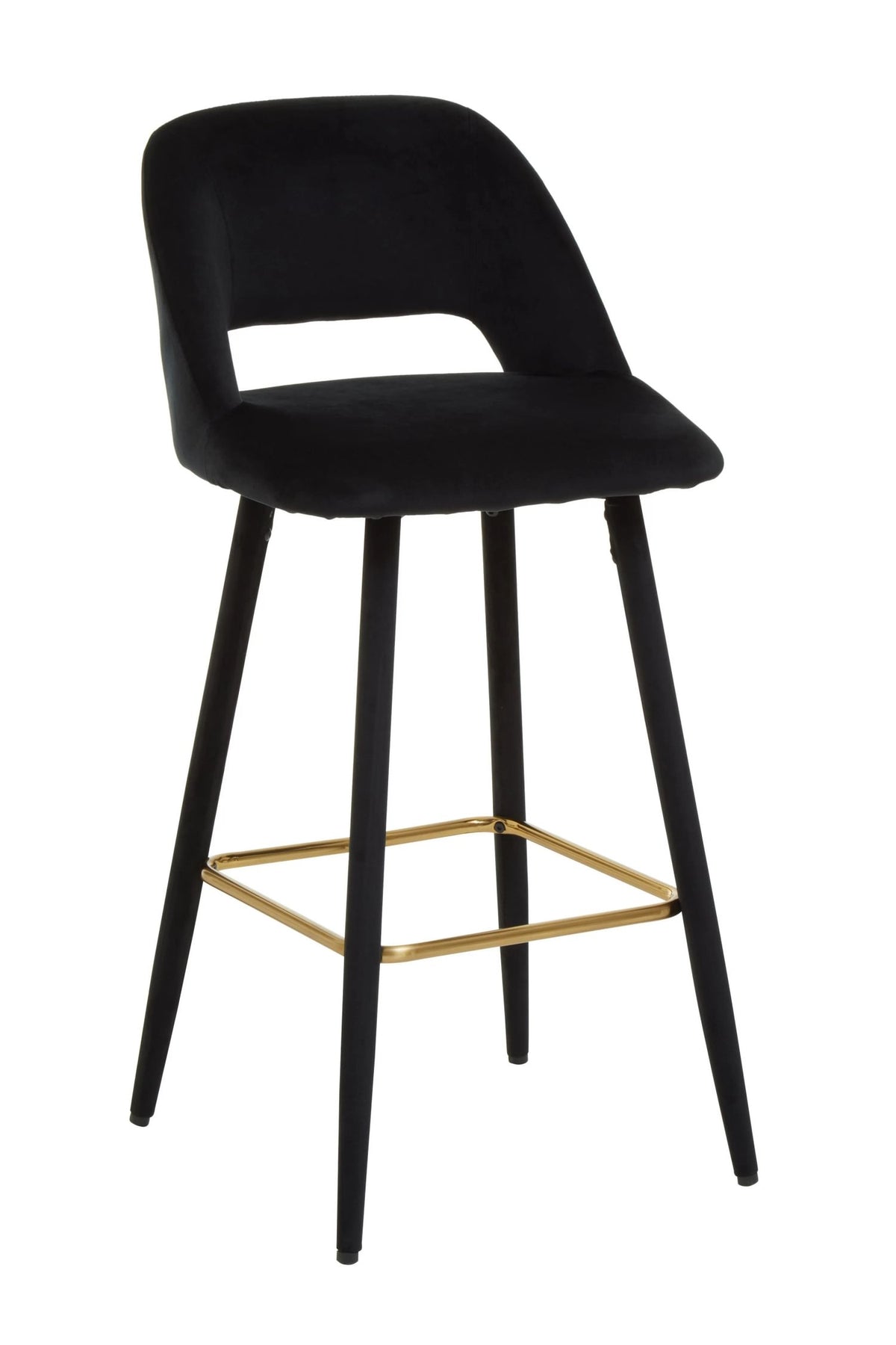 Waverley Black Velvet Bar Chair with Gold Finish Footrest