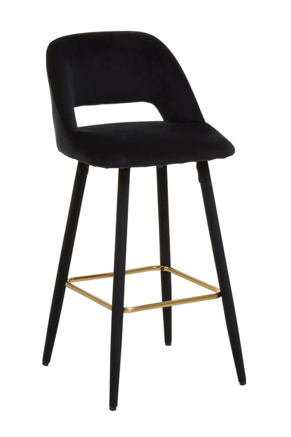 Waverley Black Velvet Bar Chair with Gold Finish Footrest