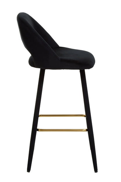 Waverley Black Velvet Bar Chair with Gold Finish Footrest