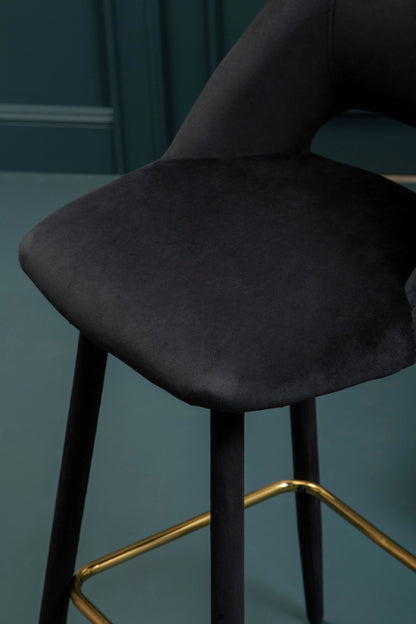 Waverley Black Velvet Bar Chair with Gold Finish Footrest