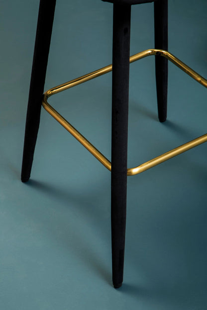 Waverley Black Velvet Bar Chair with Gold Finish Footrest