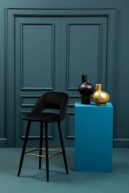 Waverley Black Velvet Bar Chair with Gold Finish Footrest