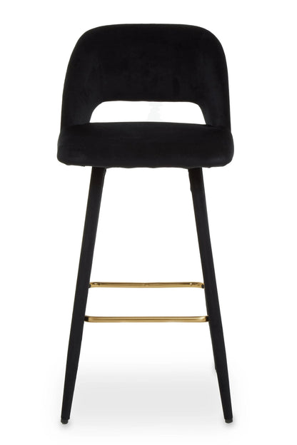 Waverley Black Velvet Bar Chair with Gold Finish Footrest