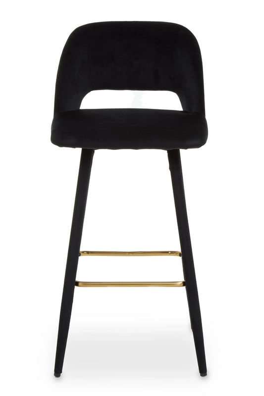Waverley Black Velvet Bar Chair with Gold Finish Footrest