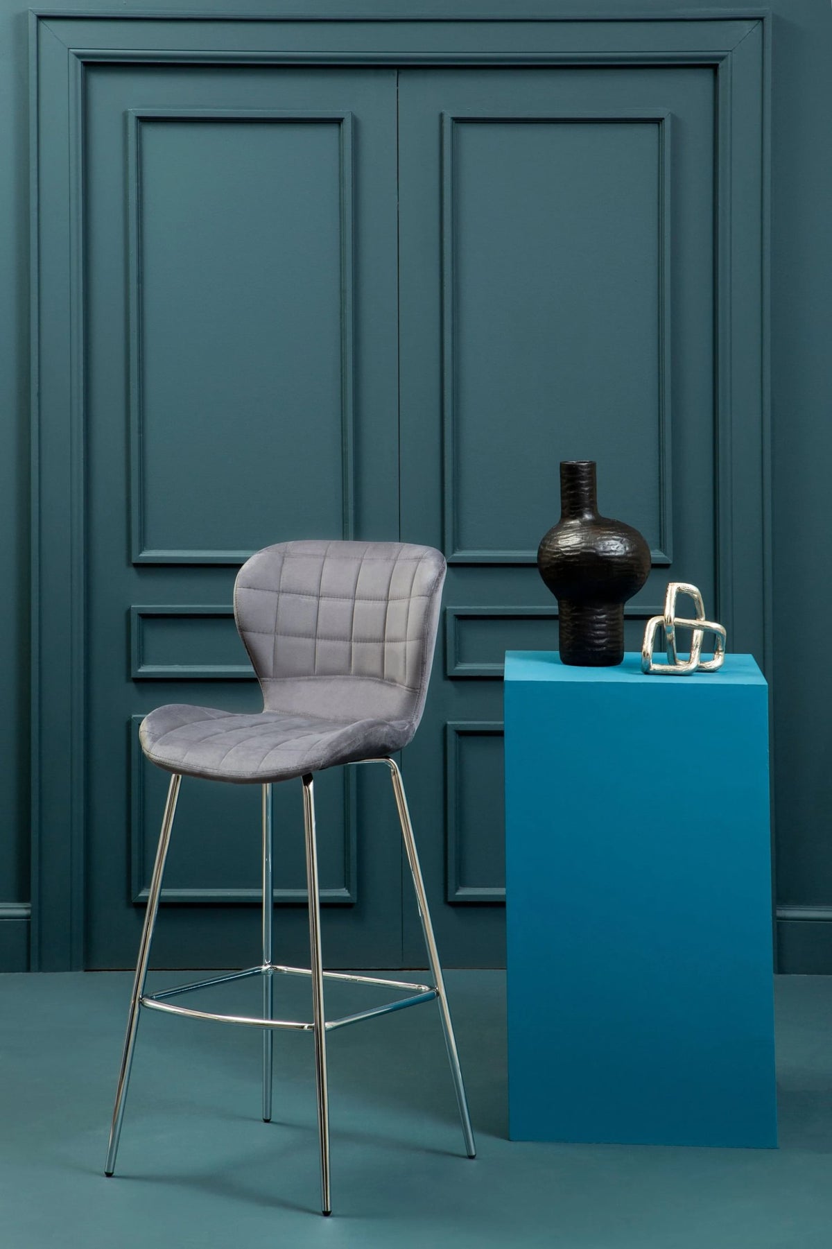 Warwick Grey Velvet Bar Chair