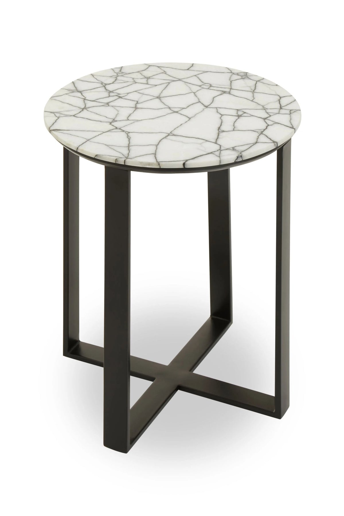 Marmont White Marble Top Round Side Table with Black Legs
