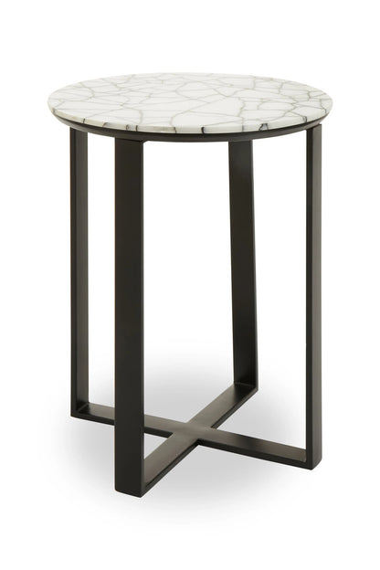 Marmont White Marble Top Round Side Table with Black Legs