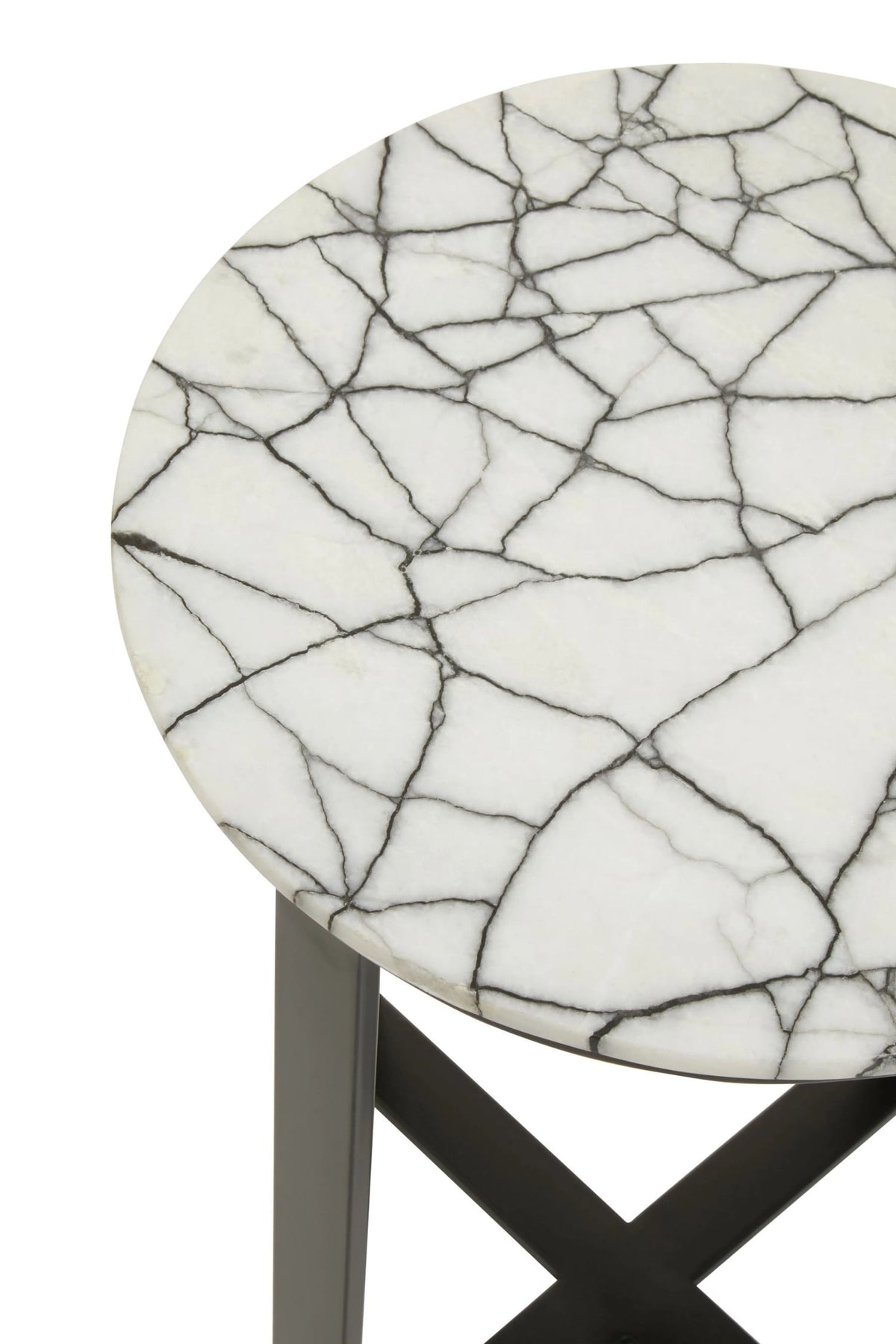 Marmont White Marble Top Round Side Table with Black Legs
