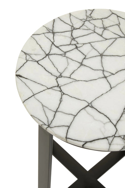 Marmont White Marble Top Round Side Table with Black Legs