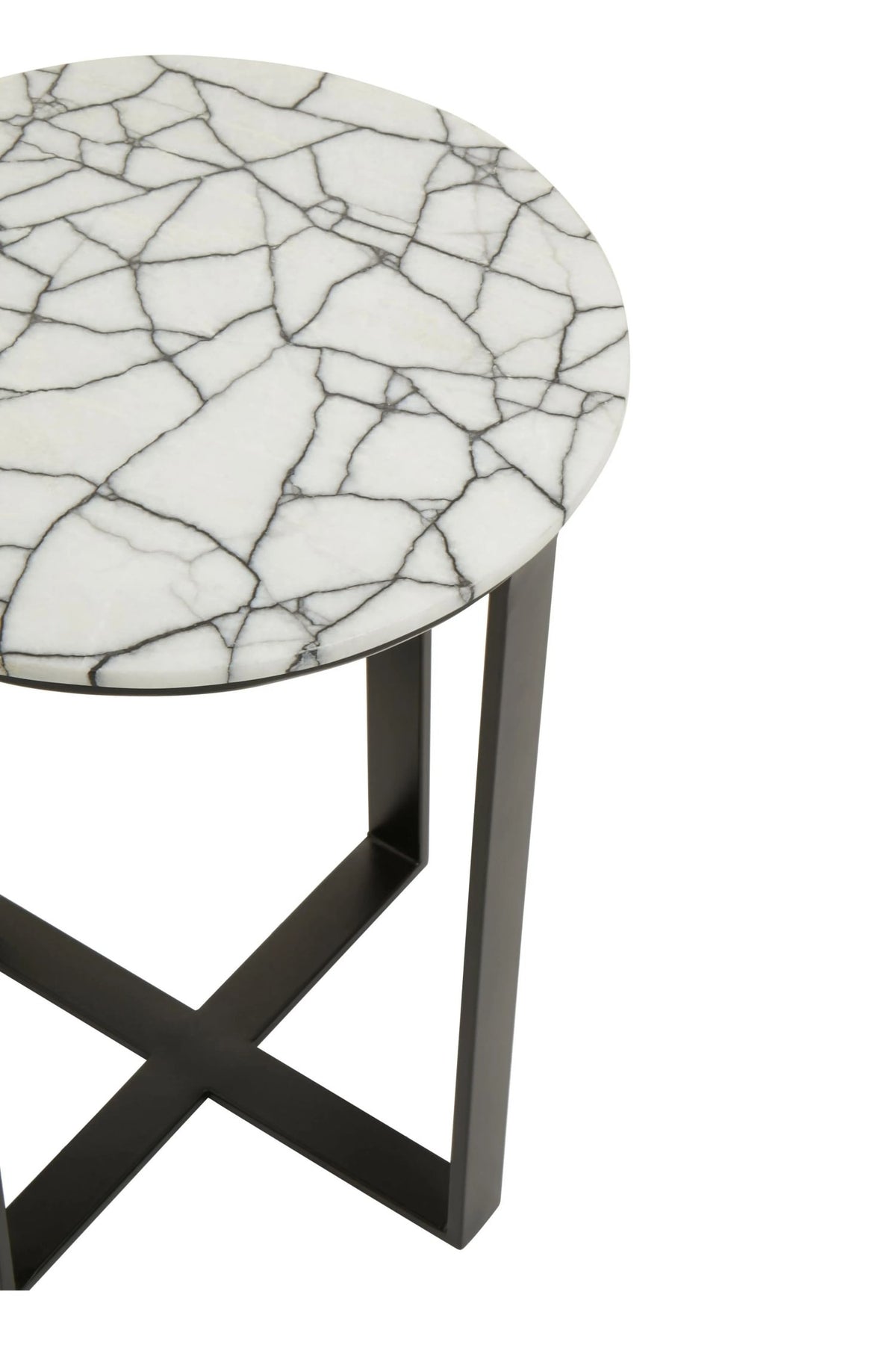 Marmont White Marble Top Round Side Table with Black Legs