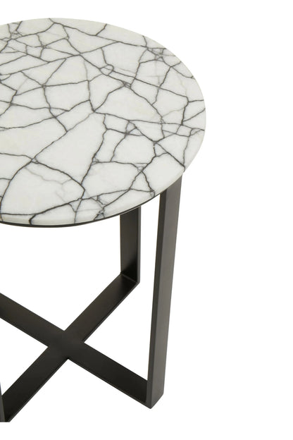 Marmont White Marble Top Round Side Table with Black Legs