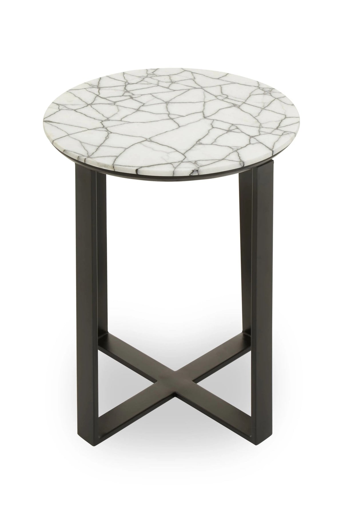 Marmont White Marble Top Round Side Table with Black Legs