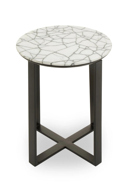 Marmont White Marble Top Round Side Table with Black Legs