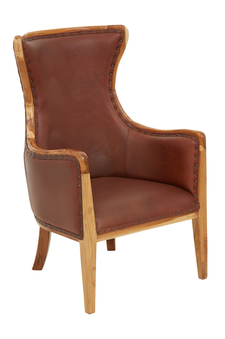 Sumatra Brown Cow Leather and Teak Wood Frame Chair