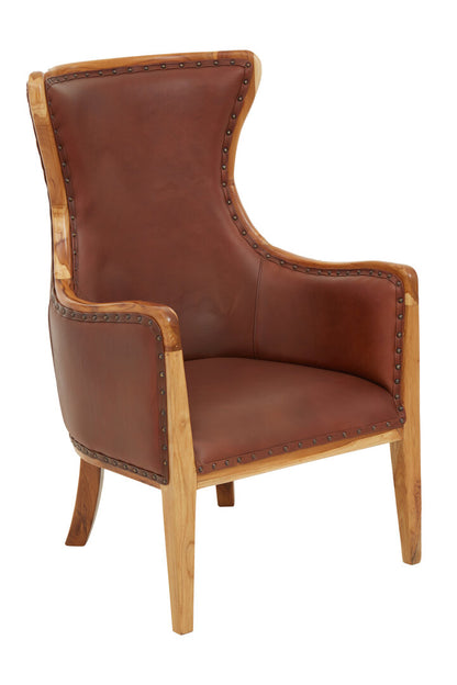 Sumatra Brown Cow Leather and Teak Wood Frame Chair