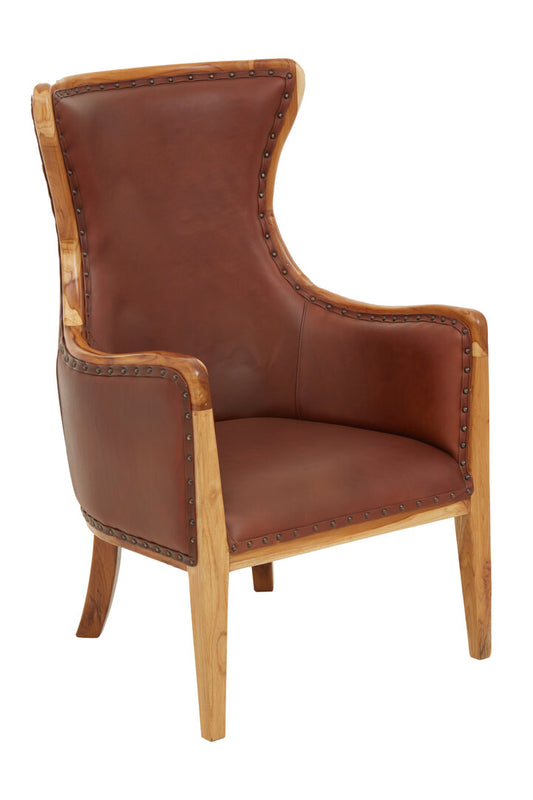 Sumatra Brown Cow Leather and Teak Wood Frame Chair