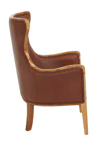 Sumatra Brown Cow Leather and Teak Wood Frame Chair