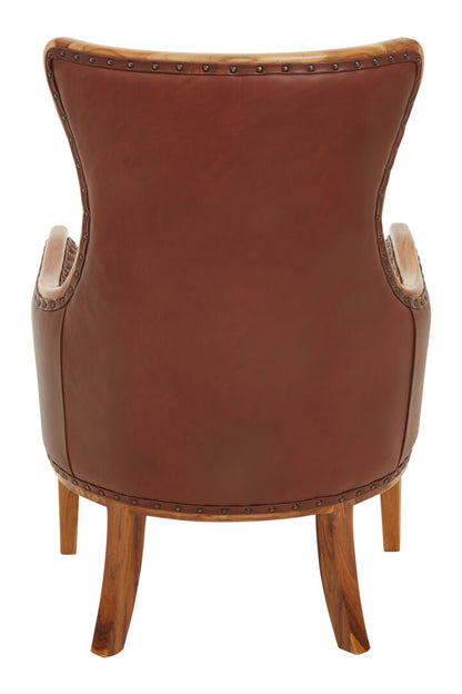 Sumatra Brown Cow Leather and Teak Wood Frame Chair