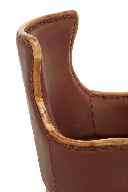Sumatra Brown Cow Leather and Teak Wood Frame Chair