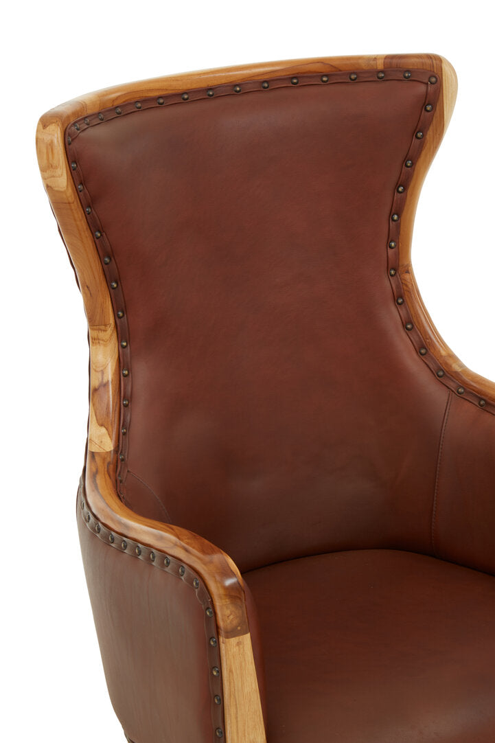 Sumatra Brown Cow Leather and Teak Wood Frame Chair