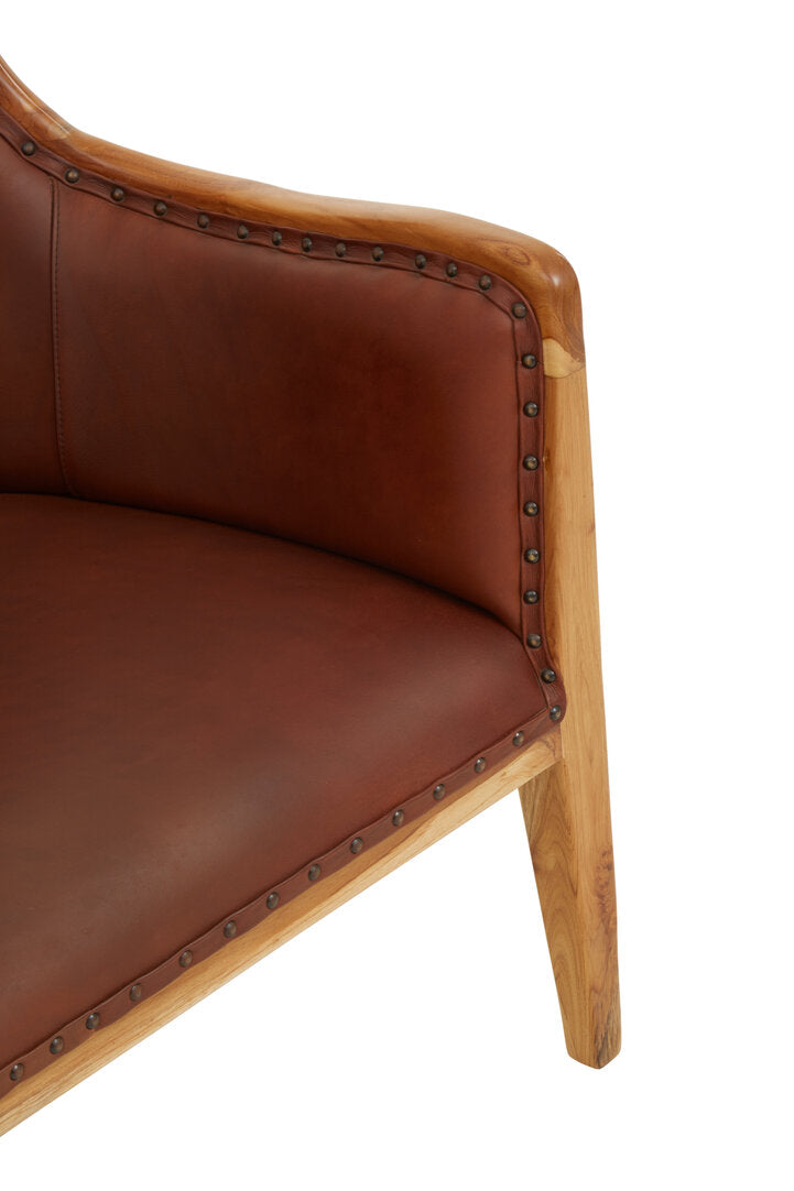 Sumatra Brown Cow Leather and Teak Wood Frame Chair